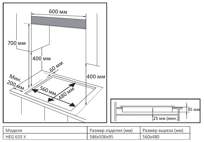 9226477 Газовая варочная поверхность Evelux HEG 633 X STDN-0125980 - Вид №3