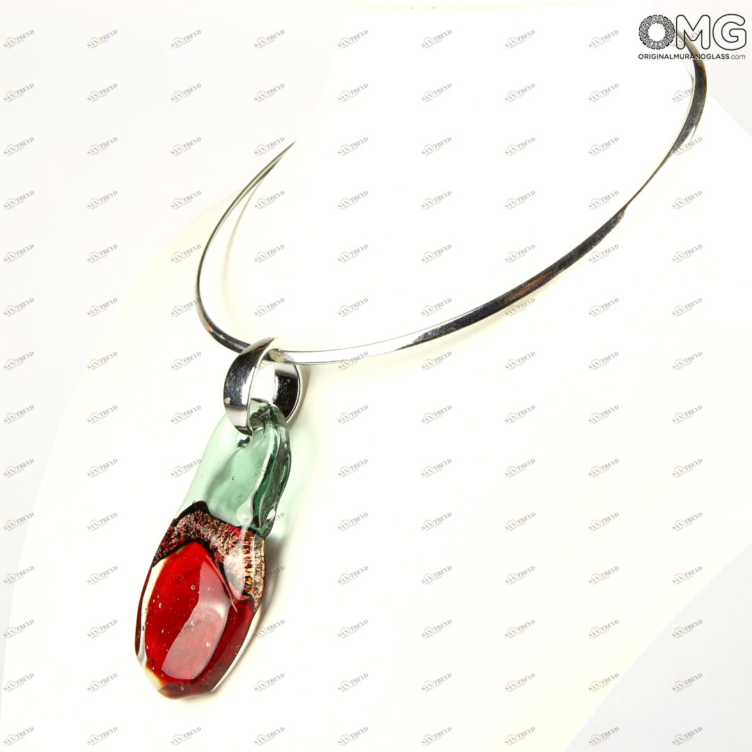 2649 ORIGINALMURANOGLASS Красная подвеска - плавленное стекло - Original Murano Glass OMG 28 см 