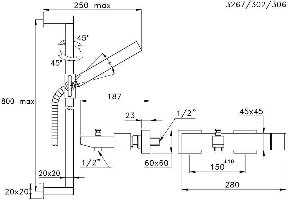 RUBINETTERIE STELLA Смеситель для душа с ручным душем Bamboo quadro sun-id-1440902 - Вид №1