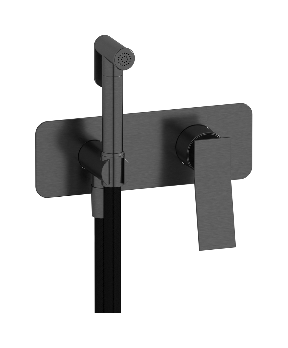 Внешние части гигенического душа со смесителем. WE ARE IB wa312oo Brushed Black Chrome Wave