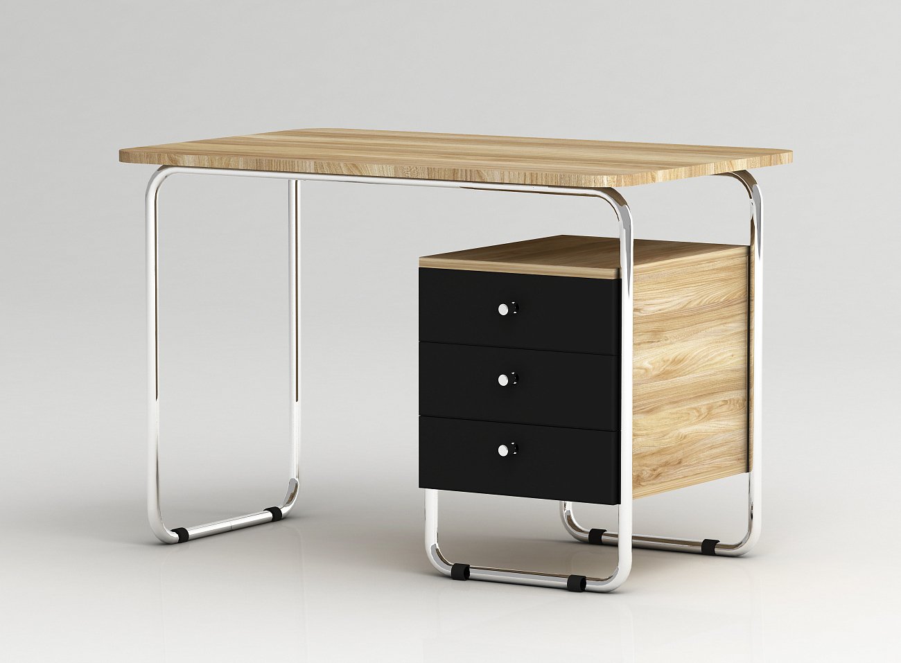 Стол рабочий письменный на металлических ножках с белой тумбой Bauhaus WOODI  00-3966077 Беленый дуб;бежевый;белый  - Вид №1