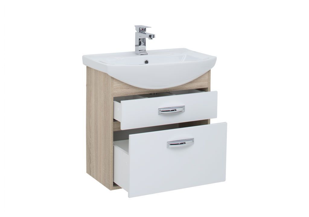 Тумба с раковиной Aquanet Грейс 65 дуб сонома/белый (2 ящика) 0019837700182642 - Вид №1