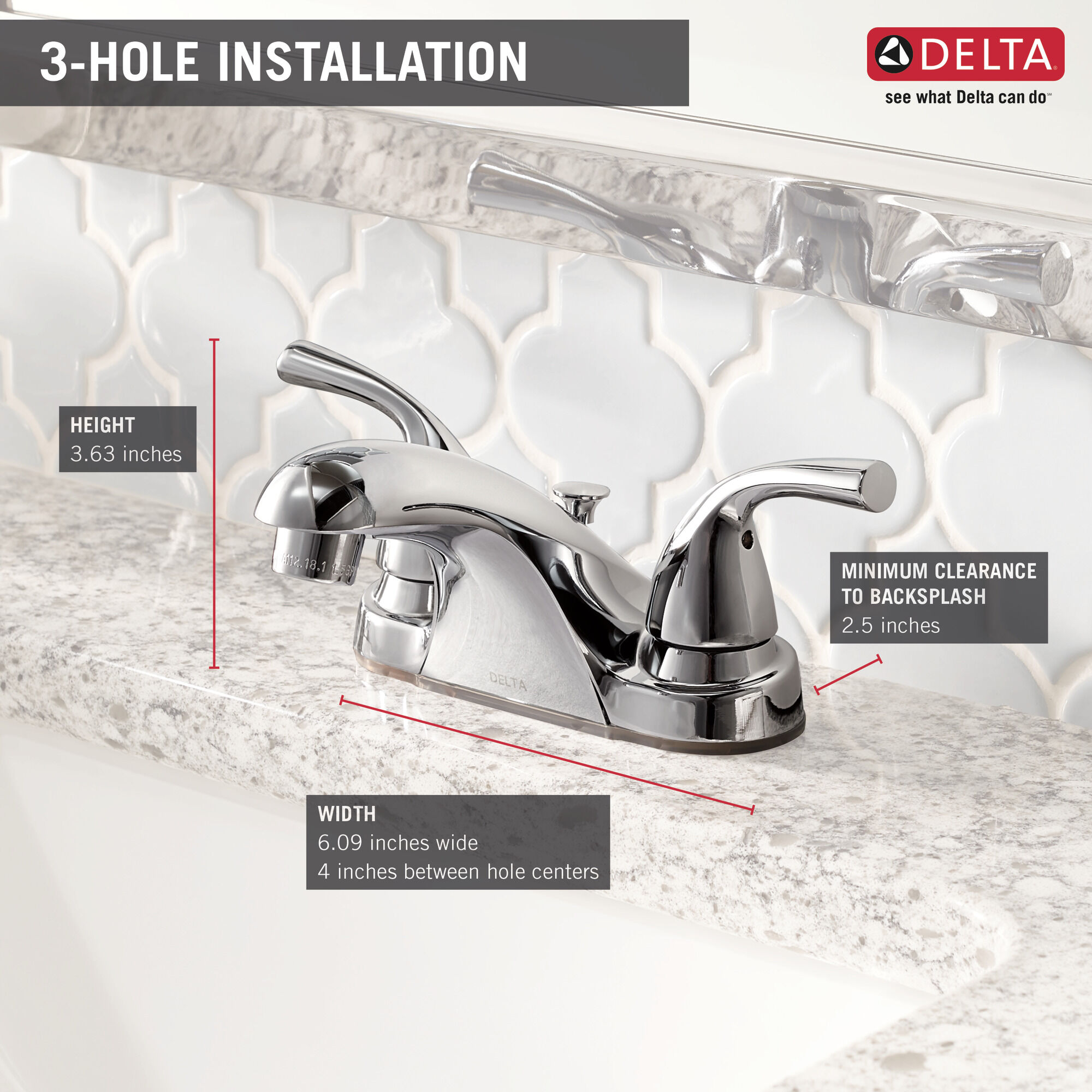 B2515LF-PPU-ECO Смеситель для ванной комнаты с двумя ручками Delta Faucet Foundations Хром  - Вид №1