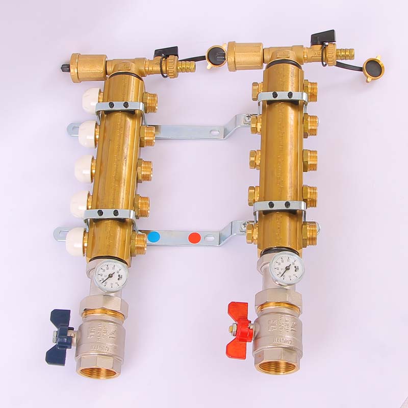 Коллекторная группа с кронштейнами, регулировочными и термостатическими вентилями TIEMME 1"x3/4"ЕК 5 выходов 3870006 - Вид №2