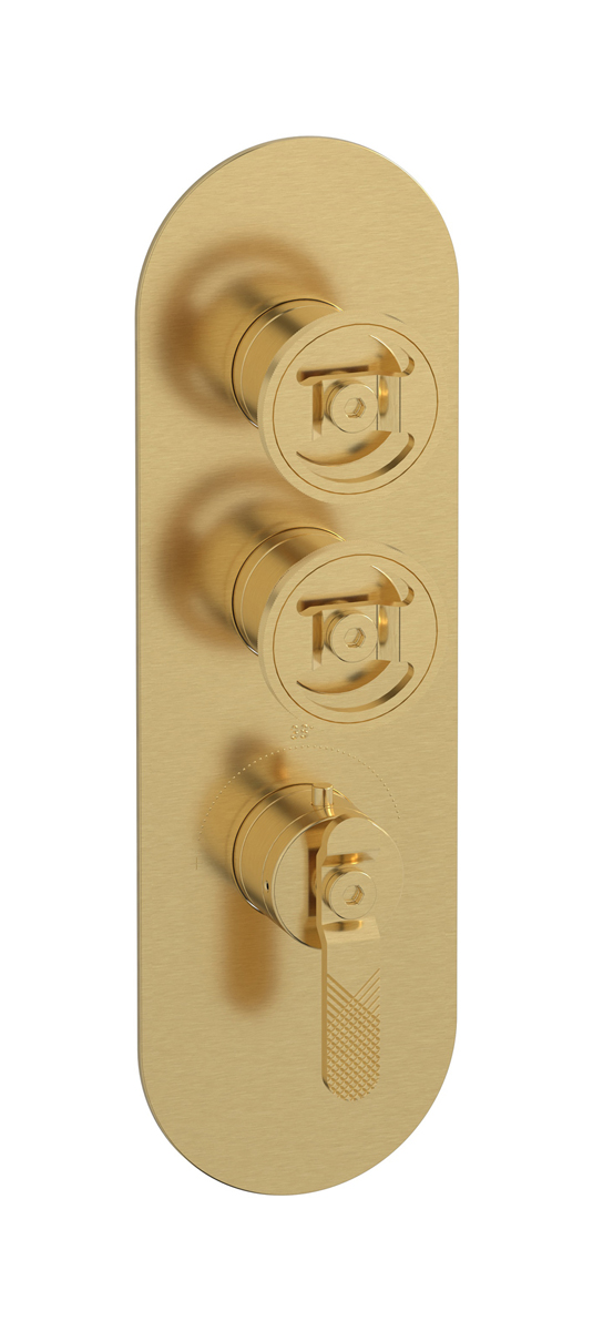 Комплект наружных частей термостата на 2 потребителей - вертикальная овальная панель с ручками Bold WE ARE IB eua212osnb1 Brushed Gold Aqua