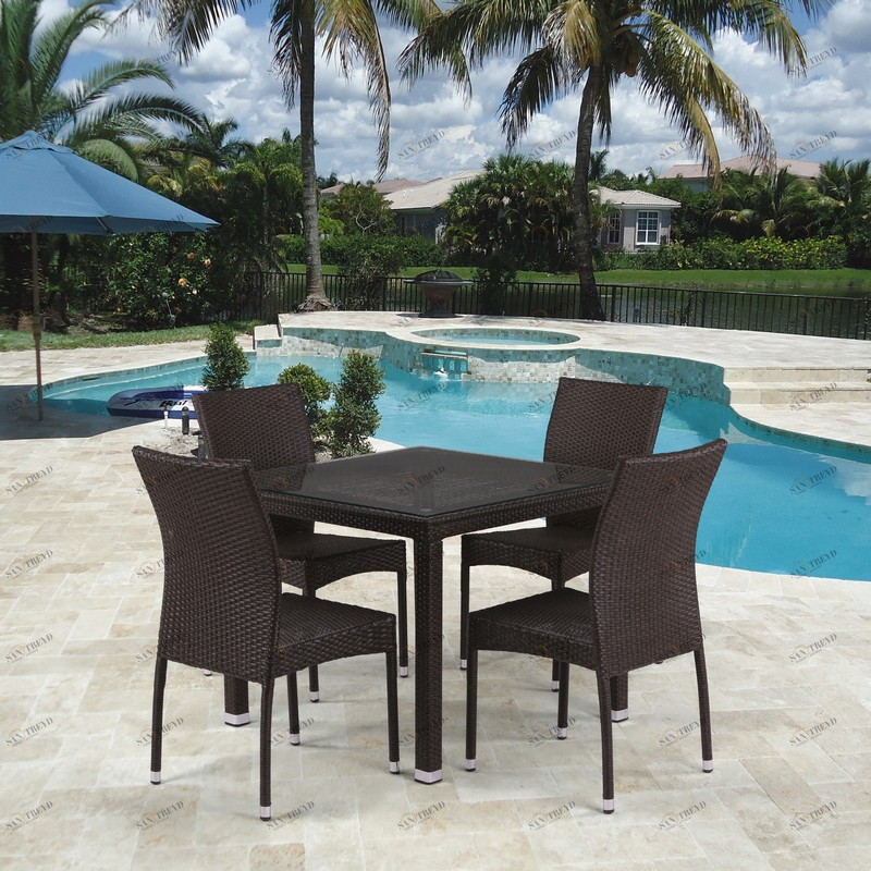 Обеденная группа коричневая, искусственный ротанг на 4 персоны Fola AFINA  130572 Коричневый 