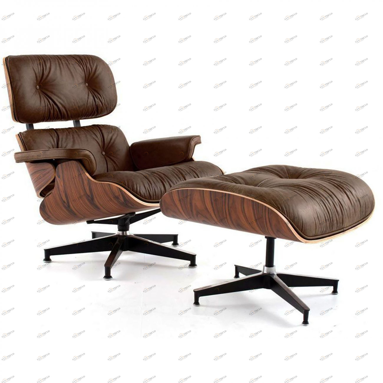 Кресло кожаное коричневое с подставкой для ног Eames Style Lounge Chair & Ottoman Premium SOHO DESIGN ДИЗАЙНЕРСКИЕ, LOUNGE CHAIR 131498 Венге 