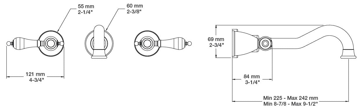Настенный смеситель для раковины с 3 отверстиями и отдельными розетками BARIL Victoire B74 ARCH-00038255 - Вид №2