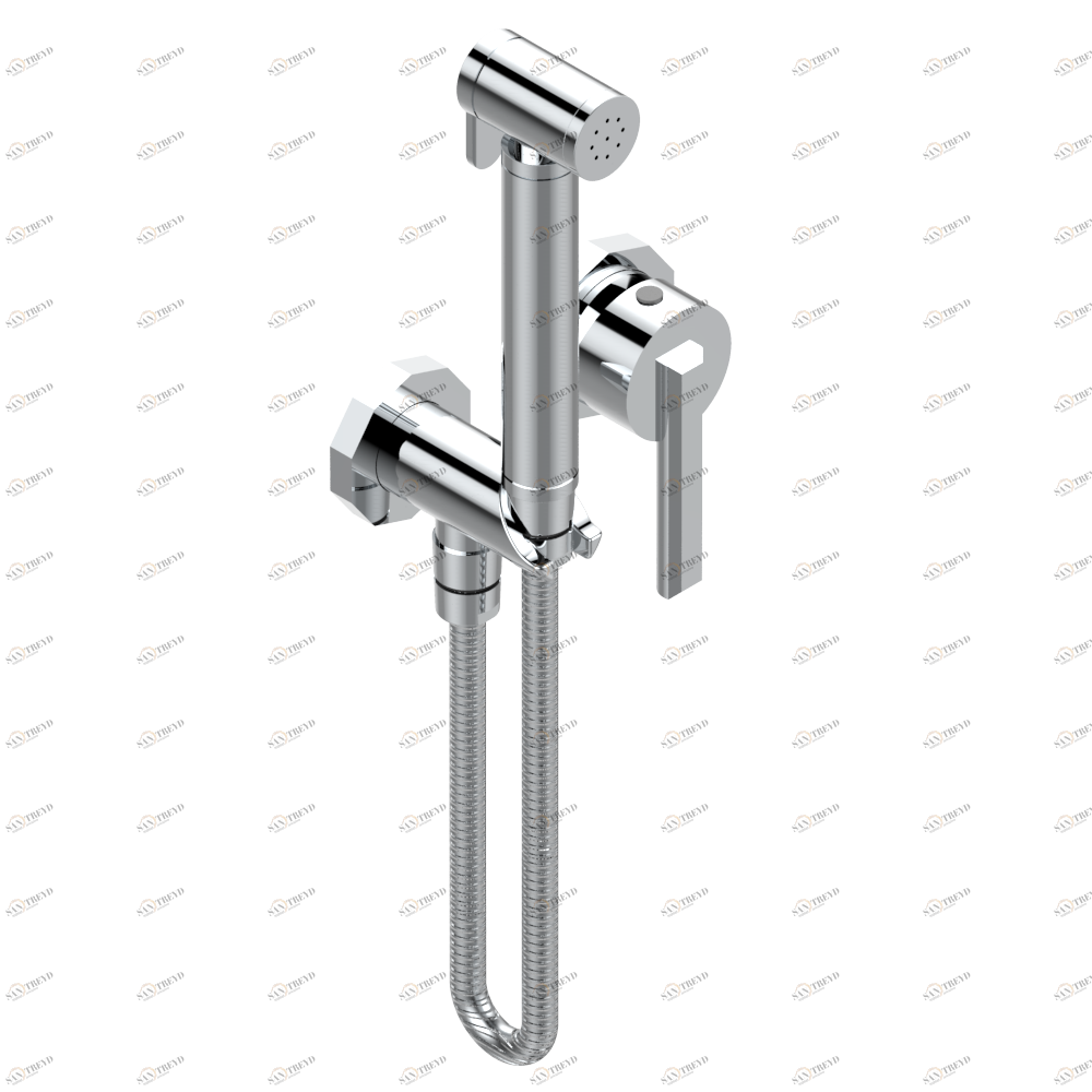 G8B-5840/MBG Комплект для душа, включающий смеситель, армированный шланг 1 м 25 см, ручной душ с курковым распылителем, выход из стены и предохранительный запорный клапан Thg-paris Les Ondes с рукоятками Хром G8B 5840/MBG A02 CAT.A