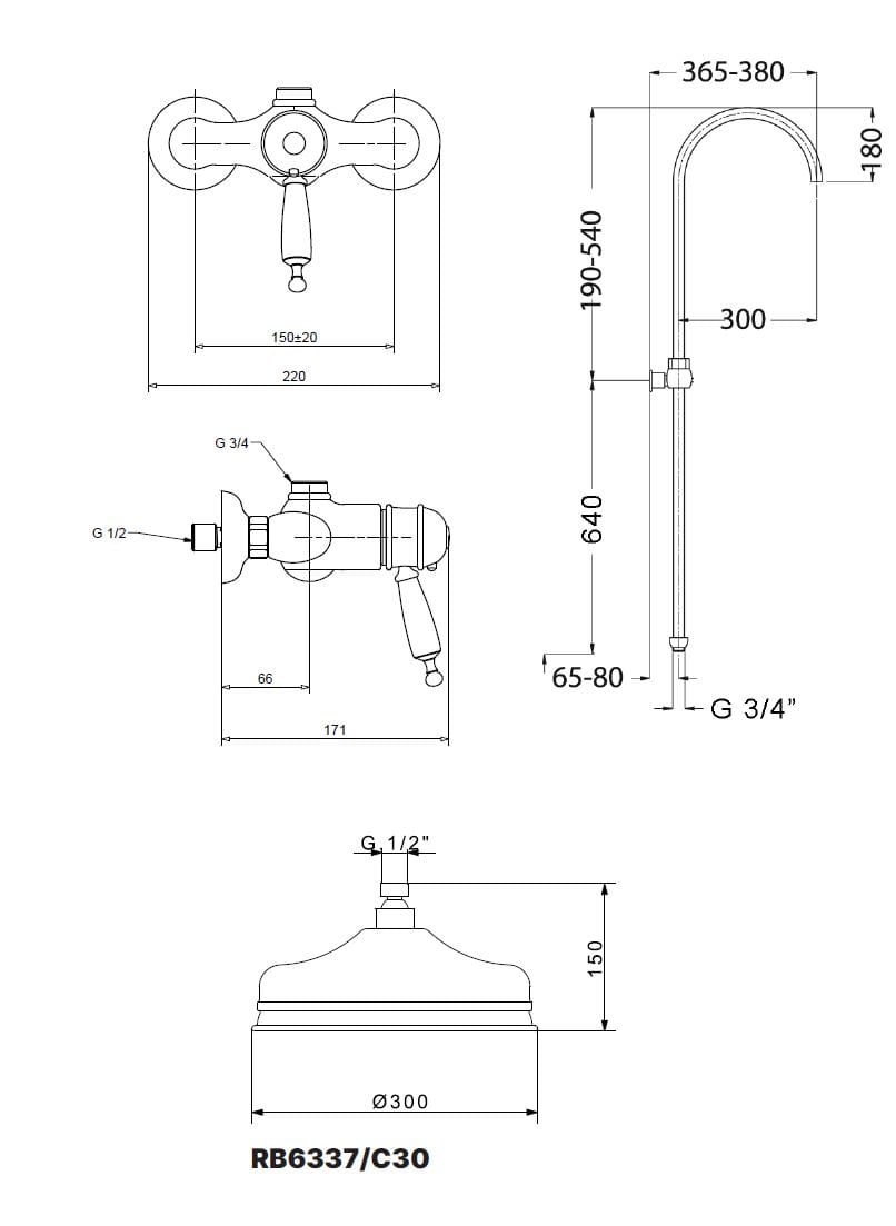 Термостатическая душевая колонна с душем и ручным душем Gaia Mobili Complements ARCH-00029149 - Вид №2