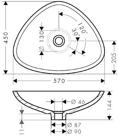 42300000/42305000 Накладная раковина на столешницу  овальная AXOR Axor massaud - Вид №5