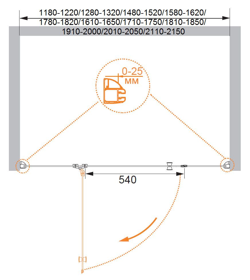 Душевая дверь в нишу CEZARES VERONA-W-B-13-80+60/30-C-Cr - Вид №3