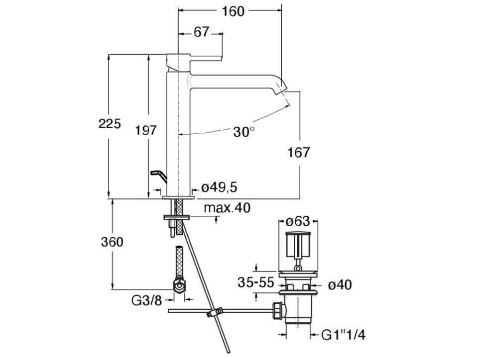 Однорычажный смеситель для раковины со сливом CRISTINA Rubinetterie Phi ARCH-00012177 - Вид №1