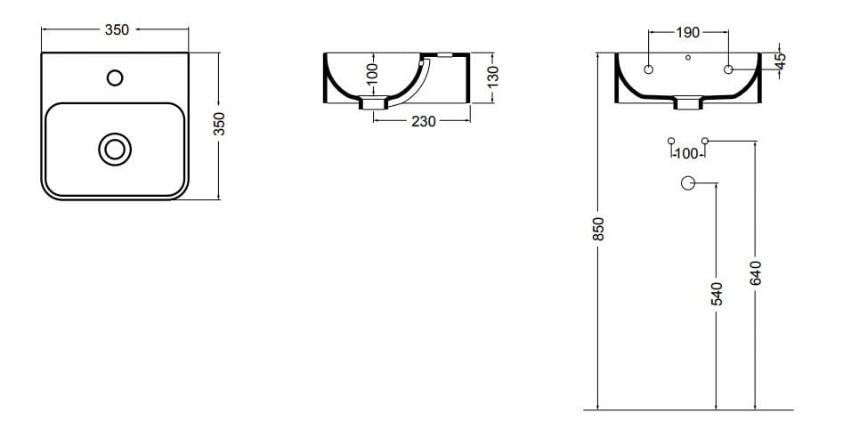Прямоугольная керамическая ручная мойка с переливом Axa Prisma Sink Bowl Normal ARCH-00084929 - Вид №3