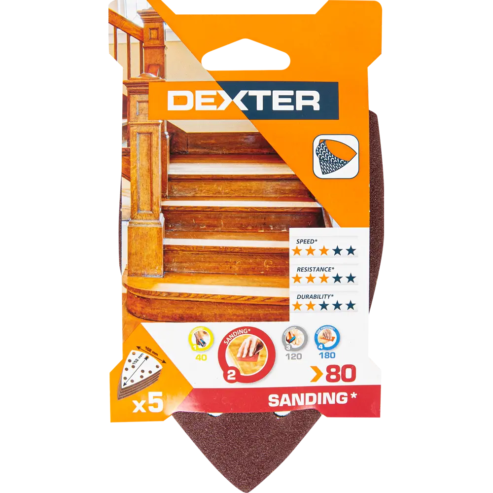 DEXTER Шлифовальные листы P80 для грубой обработки дерева, 5 шт 80126170 STLM-1574210 - Вид №3