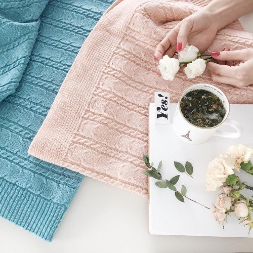 Плед голубой Light APERO ДИЗАЙНЕРСКИЕ, ВЯЗАНЫЕ, ОДНОТОННЫЕ 010282 Голубой  - Вид №1