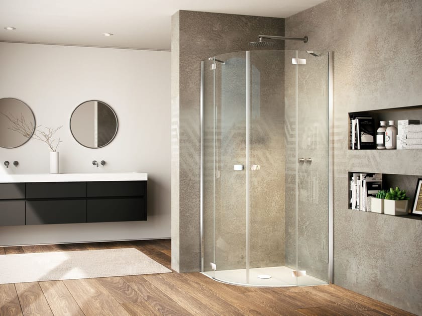 Стеклянная полукруглая душевая кабина с распашной дверью Provex Industrie Kombi ARCH-00140541