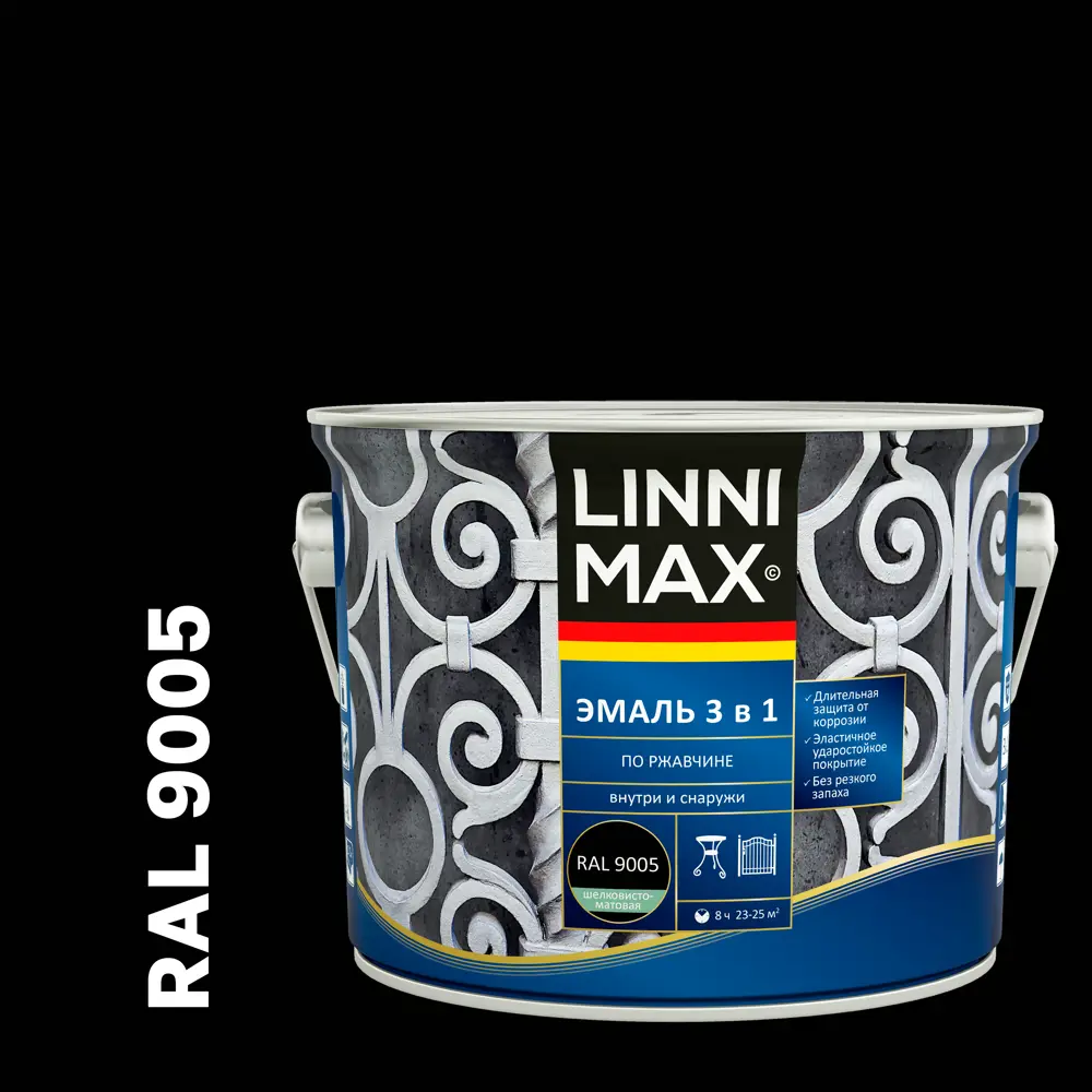 Грунт-эмаль LINNIMAX 3 в 1 - защита от ржавчины черная 2,5 л 89349598 STLM-1388108