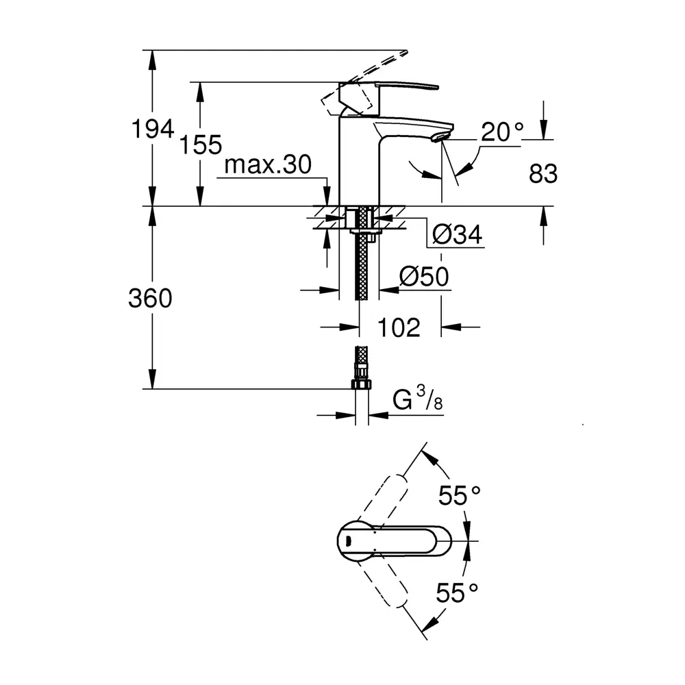 Смеситель для раковины Grohe Wave Cosmopolitan однорычажный латунь цвет хром 85192316 STLM-2158681 - Вид №1
