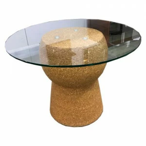 Журнальный столик стеклянный высокий с пробковым основанием 80 см К-Т-1 GRAUM  304089 Прозрачный;бежевый