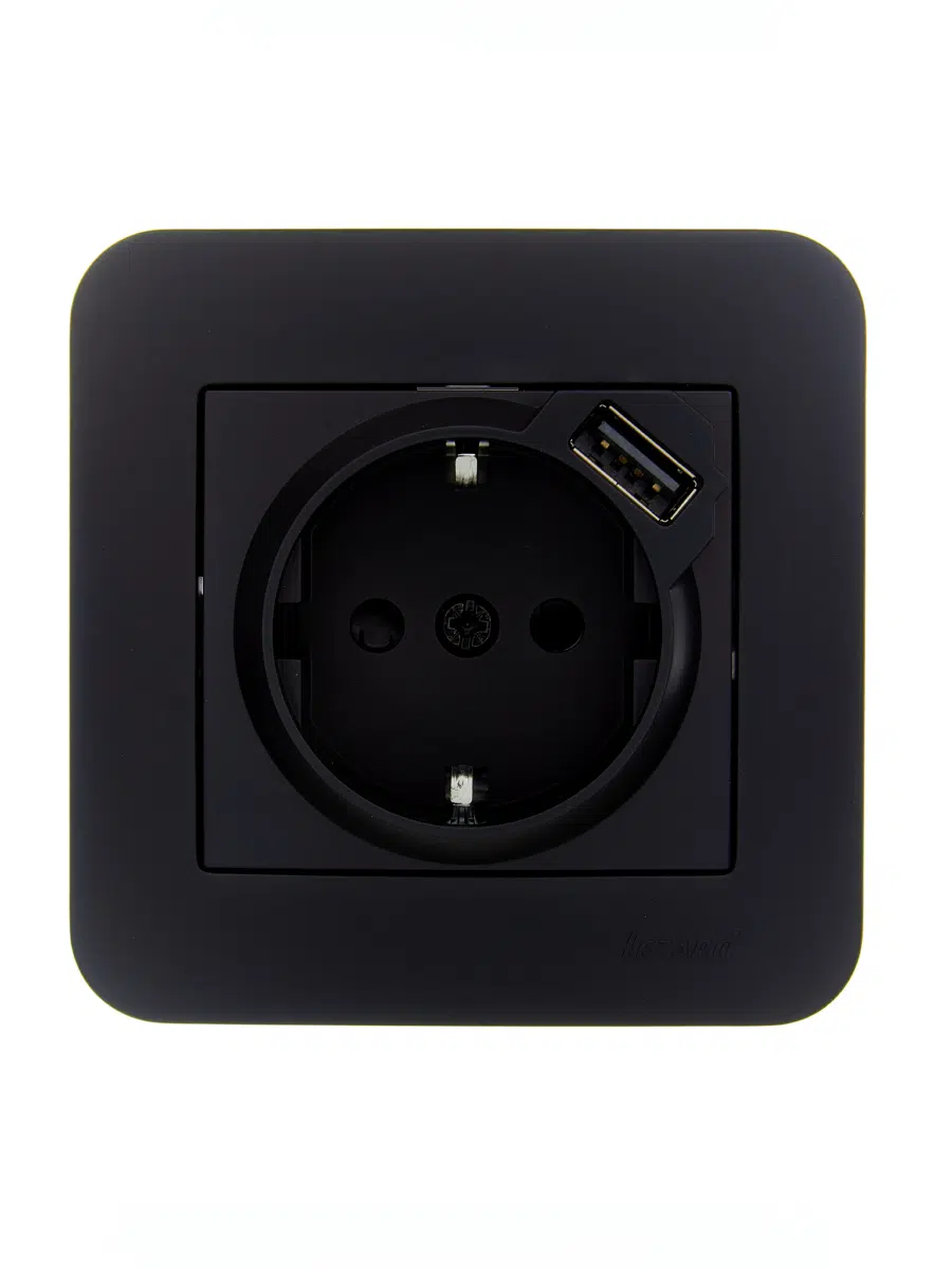 ASTI Розетка с/з + USB разъём чёрный бархат LEZARD 7081-4242-181