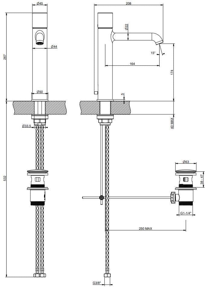 Смеситель для раковины из хромированной латуни Gessi Habito ARCH-00030203 - Вид №2