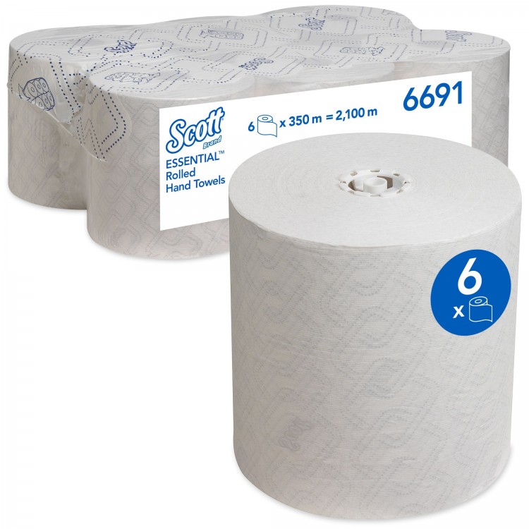 6691 Kimberly Clark Полотенца бумажные в рулоне Kimberly Clark Scott Essential 6691 1-слойные 6 рулонов по 350 метров 