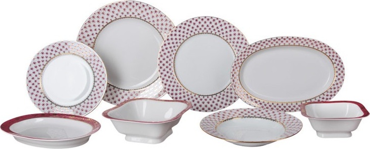 10613442 Императорский фарфоровый завод Сервиз столовый ИФЗ "Сетка-Блюз2" на 6 персон 24 предмета, ф.Молодежная Фарфор костяной 