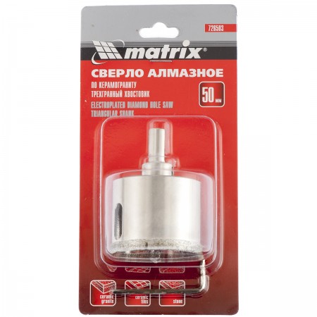 Коронка алмазное по керамограниту 60х67мм трехгранный хвостовик Matrix Матрикс 12830 - Вид №3