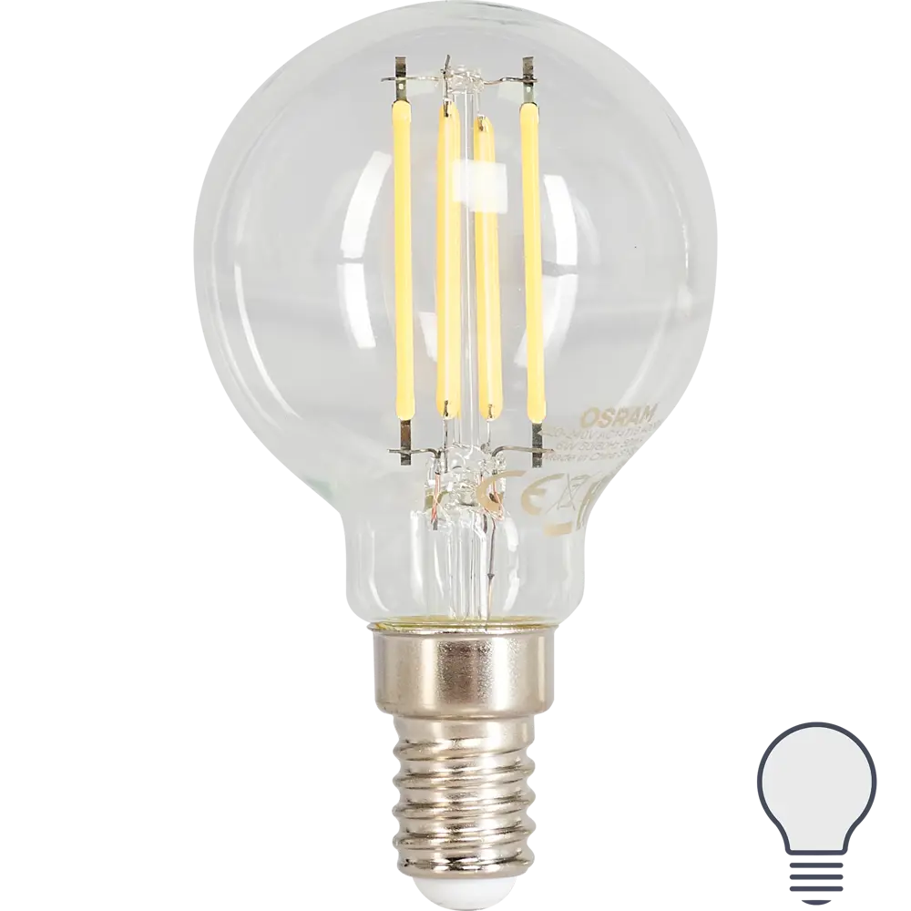 Лампа светодиодная Osram E14 220 В 6 Вт шар прозрачная 800 лм белый свет STLM-2045851