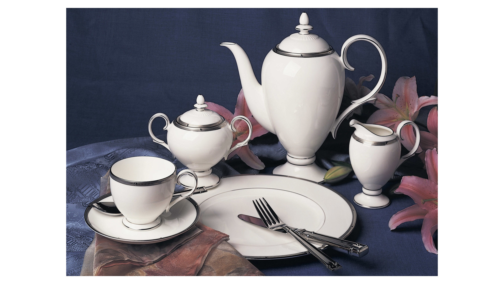 10665448 Noritake Набор из 2 чашек кофейных с блюдцами Noritake "Рочель,платиновый кант" 90мл Фарфор костяной  - Вид №4