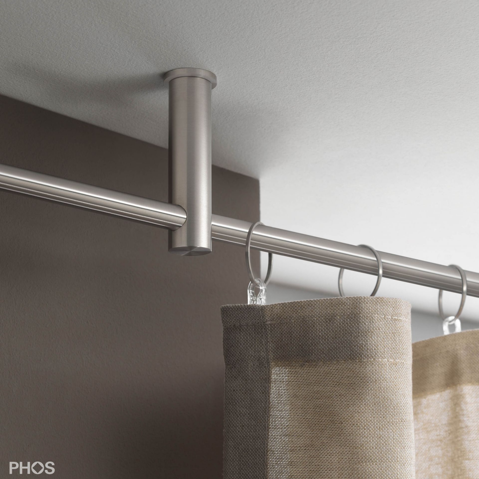 VS20-80E2200-D Комплект карнизов: 220 см с 2 концевыми кронштейнами и 1 кронштейном в качестве центральной опоры (небольшое расстояние до потолка) PHOS  - Вид №1