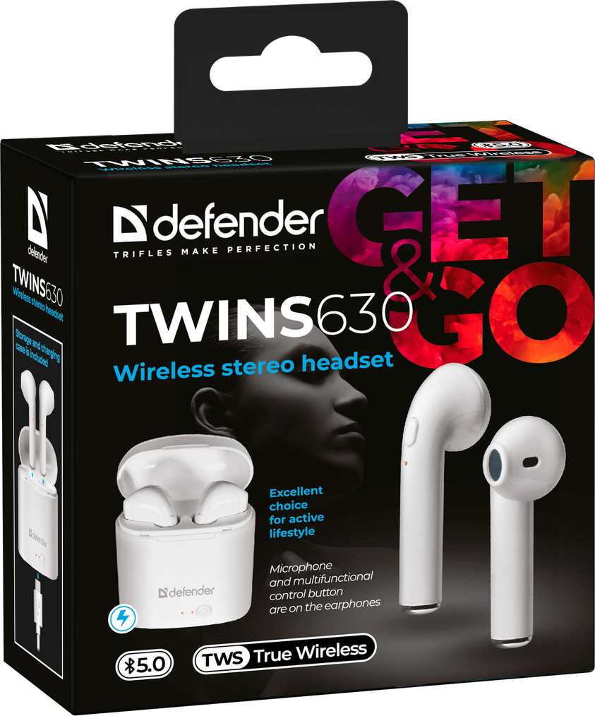 63630 беспроводная гарнитура twins 630 белый,tws, bluetooth Defender Santreyd  - Вид №5