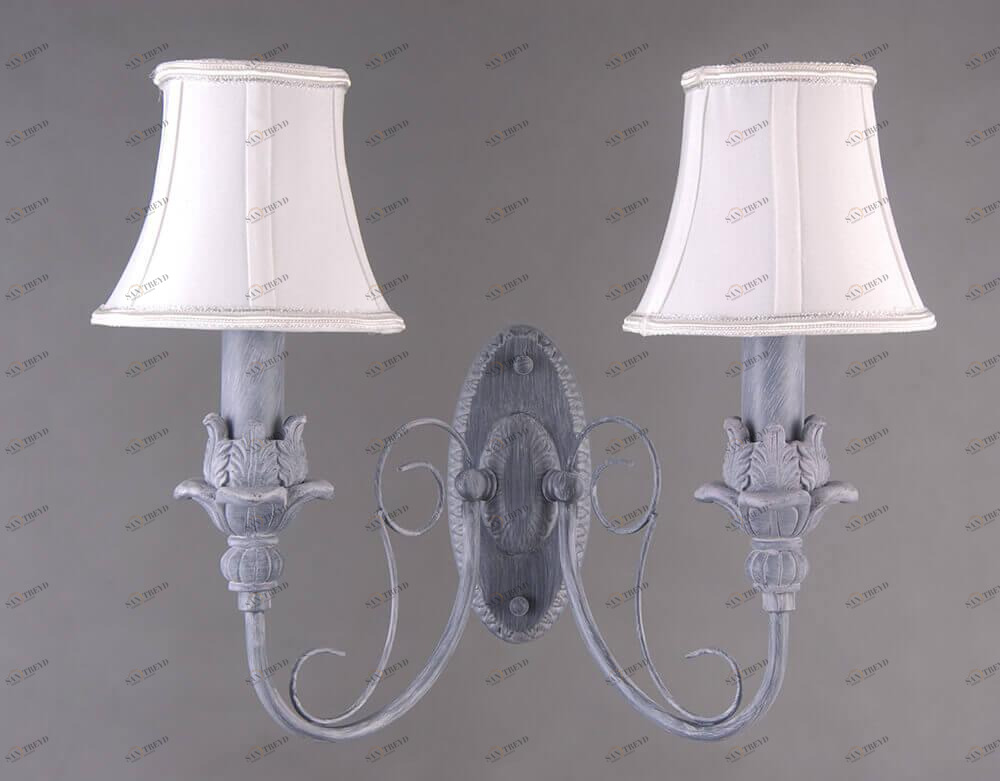 Бра с абажуром на 2 лампы белое "Элин" 1027/2W-GRWT-WT LUMIEN HALL ЭЛИН 00-3931616 Белый;серебро 