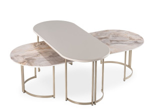 Металлический и деревянный овальный журнальный столик