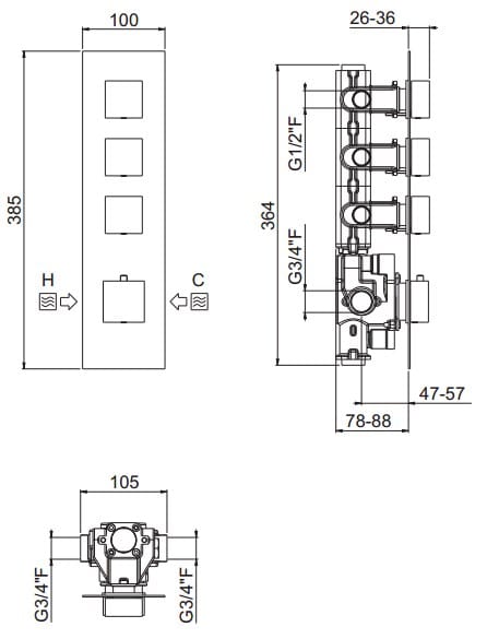 Встраиваемый термостатический смеситель для душа CARIMALI ilQuadro ARCH-00148095 - Вид №2