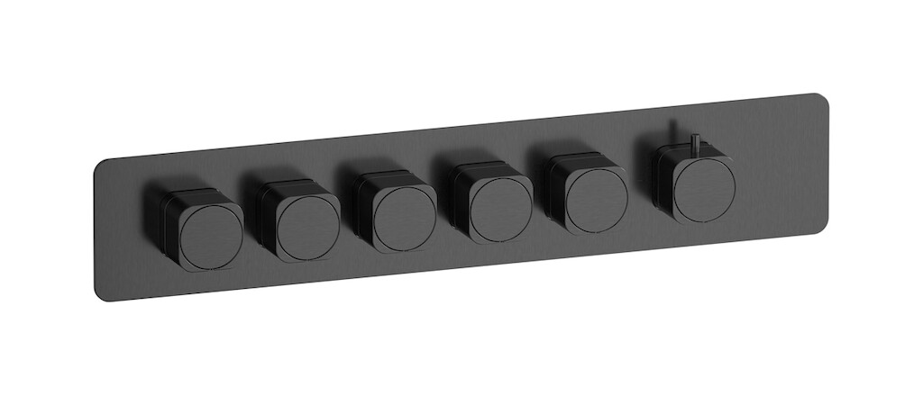 External part of thermostatic 5 ways, square plate, horizontal, soft handle WE ARE IB eua526csneo_1 Brushed Black Chrome Aqua