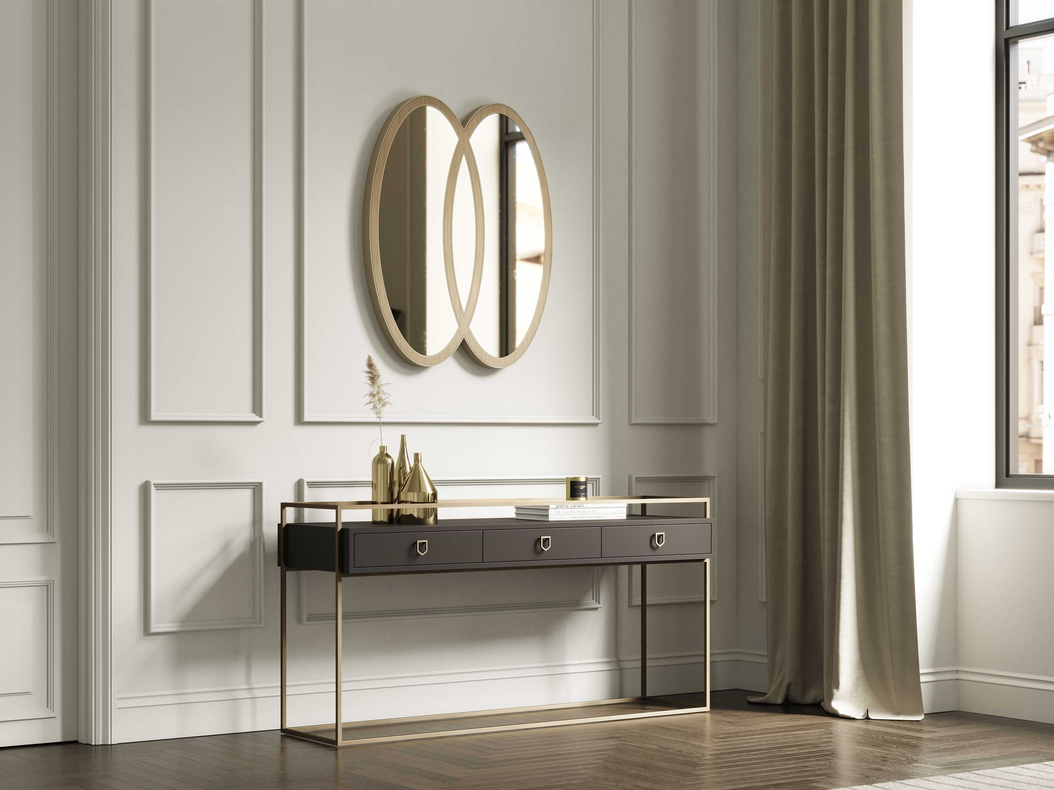 Металлическая и деревянная прямоугольная консоль с ящиками Stylish Club коктейль ARCH-00151958 - Вид №4