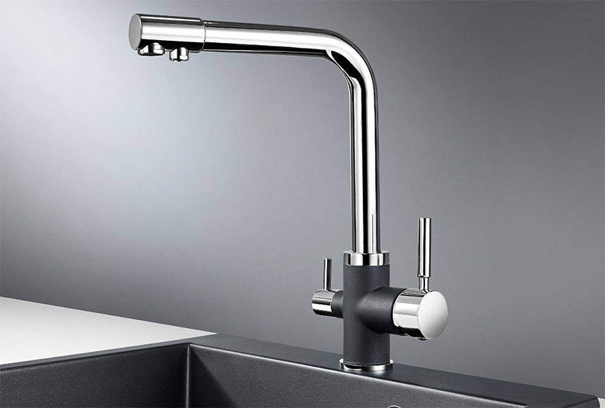 3015, XРОМ/ШВАРЦ (чёрный металлик), СМЕСИТЕЛЬ КУХОННЫЙ GRANULA 3015-ST26