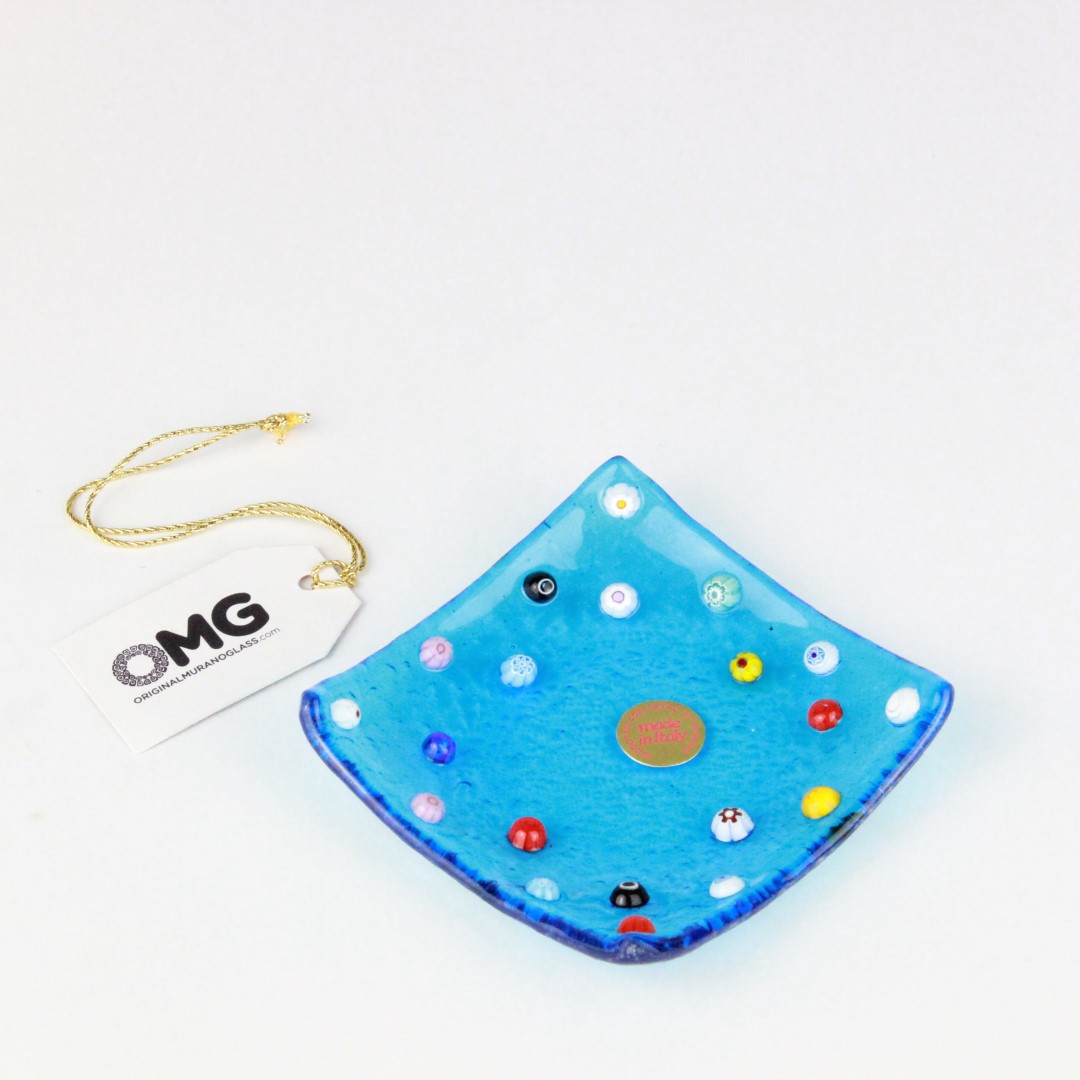 1661 ORIGINALMURANOGLASS Квадратное лазурное блюдце Муррина - муранское стекло 8 см  - Вид №1