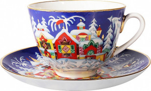 87865 Императорский фарфоровый завод Чашка блюдцем "Зимняя сказка" "Весенняя" Фарфор костяной