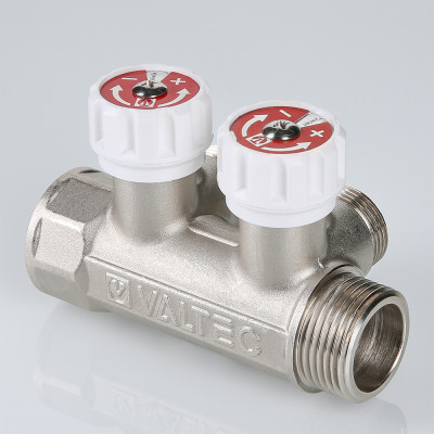 VTc.570.NE.0603 Коллектор с регулирующими вентилями и выходами стандарта «евроконус» Valtec 1", 3 x 3/4"  - Вид №5