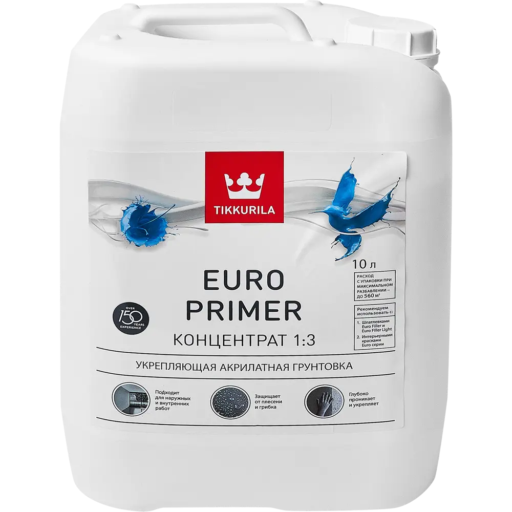 Универсальная грунтовка Tikkurila Euro Primer для внутренних и наружных работ 10 л 13374845 STLM-0855927