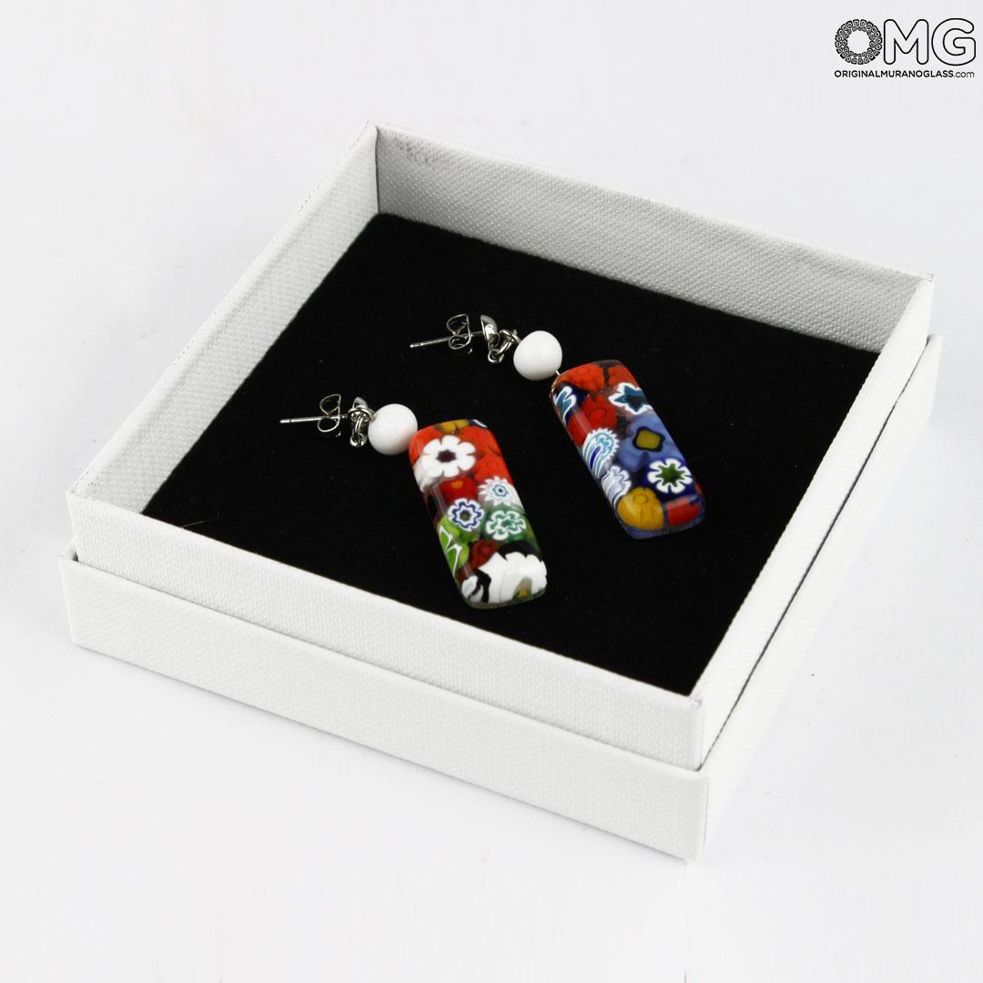 3493 ORIGINALMURANOGLASS Серьги-подвески Миллефиори - муранское стекло - Original Murano Glass OMG 5 см  - Вид №1