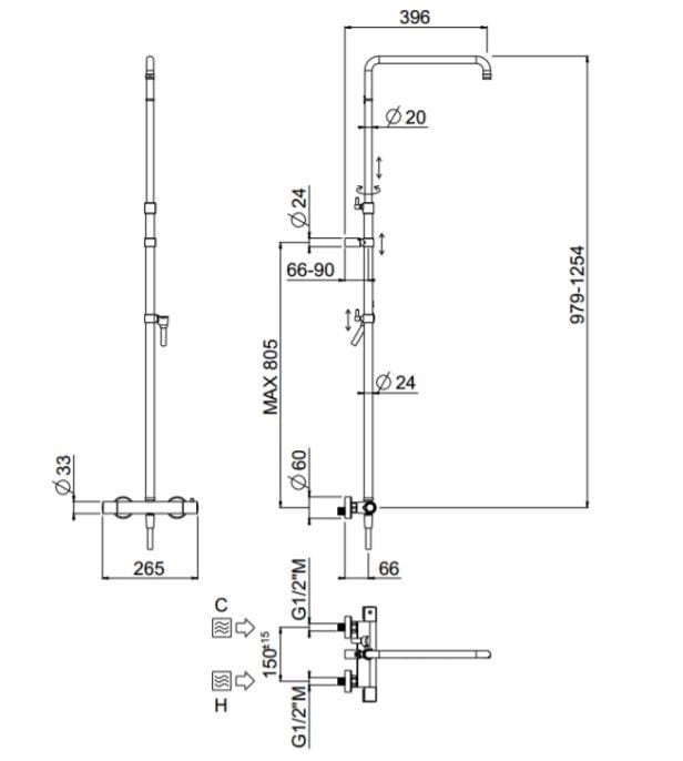 Телескопическая душевая колонна с одной палубой CARIMALI RIGOLETTO TELESCOPICA COLONNA SINGOLA MISC ARCH-00151971 - Вид №2