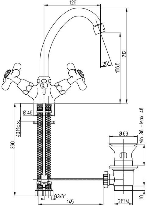 Paini Liberty 17F3250KM смеситель для раковины с донным клапаном - Вид №1