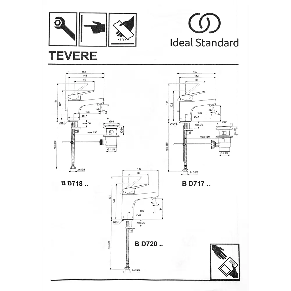 Смеситель для раковины Ideal Standard Tevere BD720AA однорычажный цвет хром 89364033 STLM-2101696 - Вид №3