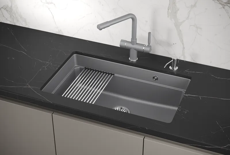 KS-7303U, АЛЮМИНИУМ, кухонная мойка, кварц GRANULA Kitchen Space 7303U-ST324