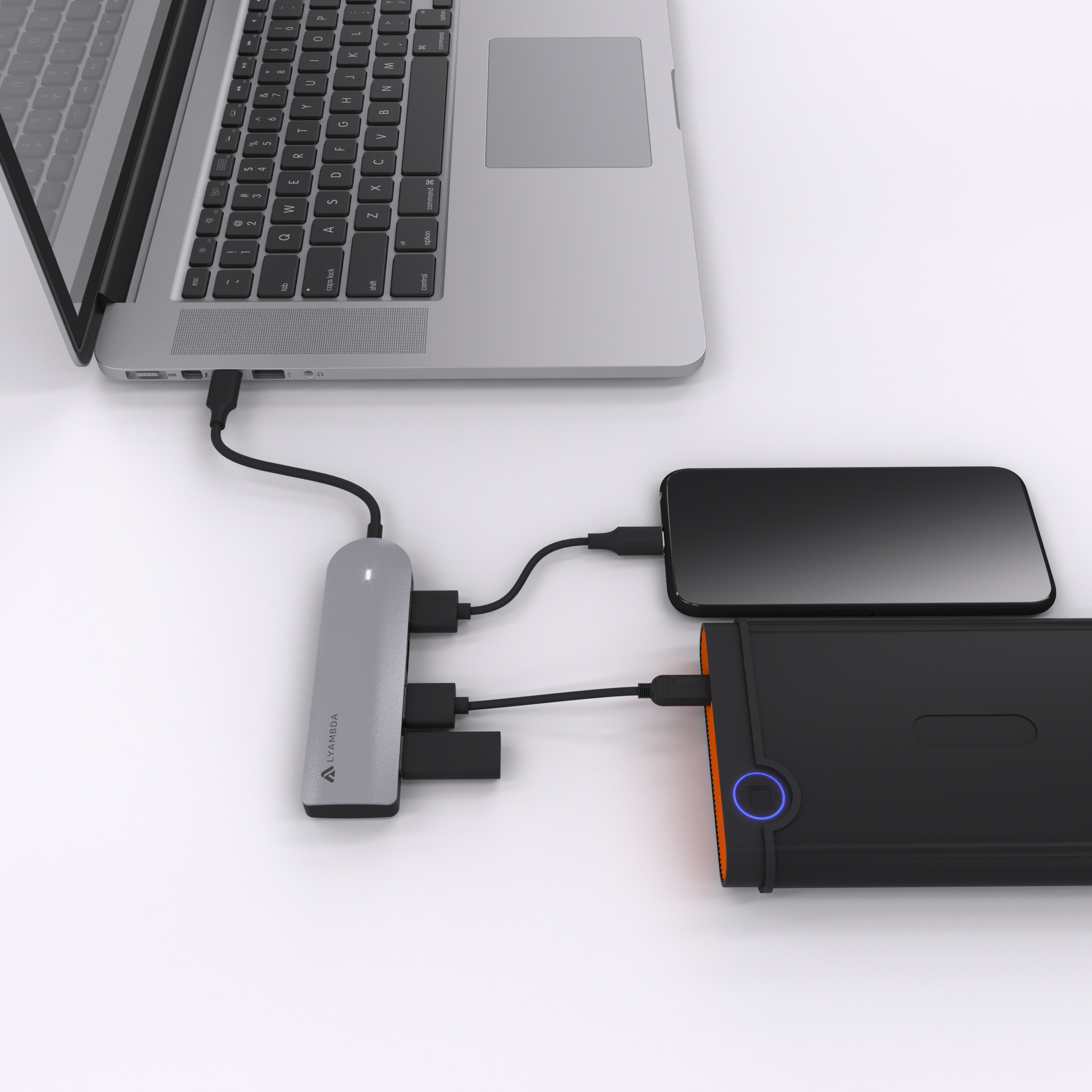 LC113 Разветвитель type-c usb 3.0 *4 hub slim gray LYAMBDA Santreyd  - Вид №4