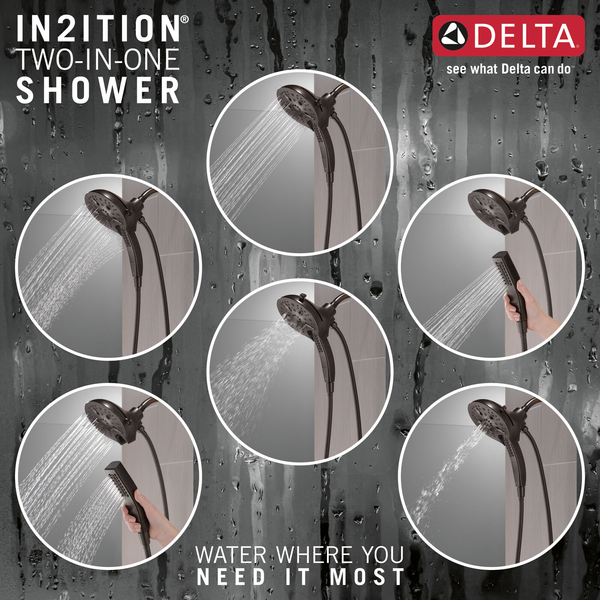 58620-RB25-PK In2ition® H2Okinetic® Душ два в одном с 5 настройками Delta Faucet Universal Showering Венецианская бронза  - Вид №3